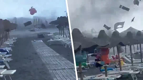 Momente der Angst - Tornado fegt über Badestrand in Italien hinweg